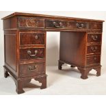 LATE 20TH CENTURY VICTORIAN REPRODUCTION MAHOGANY PEDESTAL DESK WITH LEATHER SKIVER.