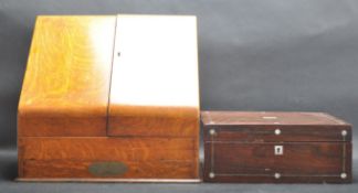 LATE 19TH CENTURY VICTORIAN OAK STATIONERY BOX AND ROSEWOOD BOX