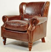 1930’S STYLE BROWN LEATHERETTE WING BACK ARMCHAIR