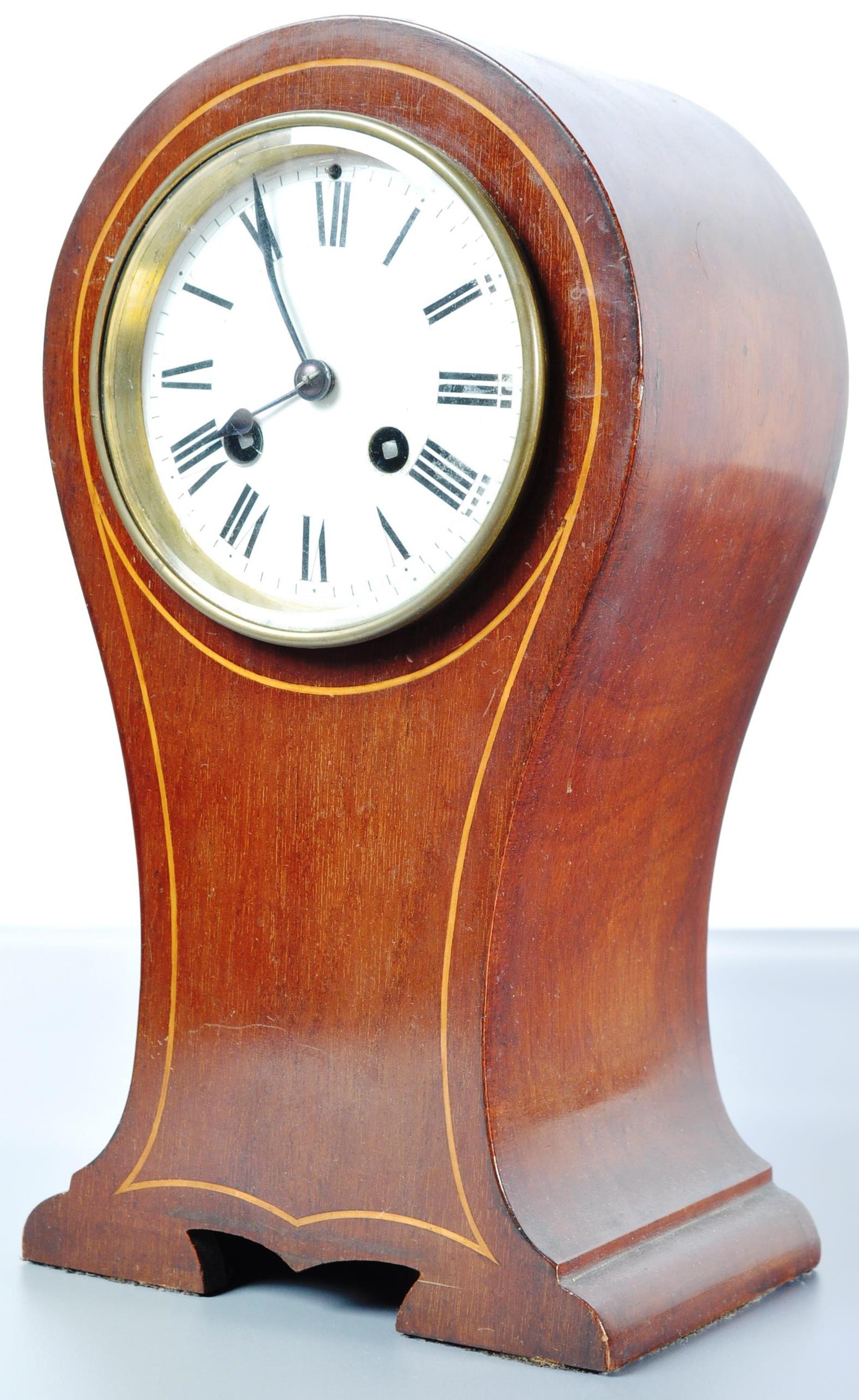 EDWARDIAN EARLY 20TH CENTURY INLAID MAHOGANY BALLOON CLOCK