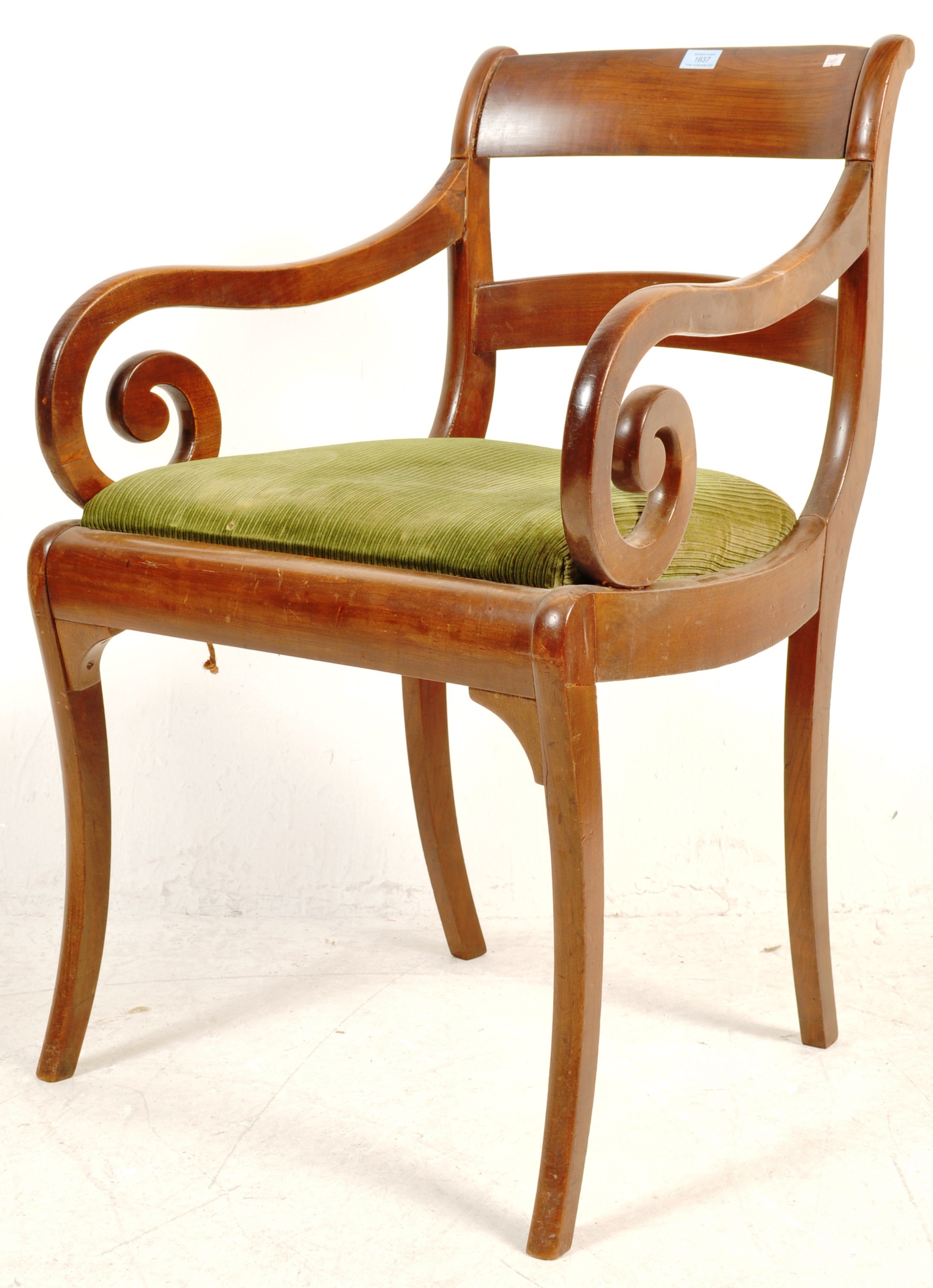 EARLY 19TH CENTURY REGENCY MAHOGANY SCROLLED ARM CHAIR - Image 2 of 8