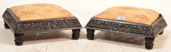 PAIR OF 19TH CENTURY VICTORIAN INDO POTRUGUESE EBONY FOOTRESTS