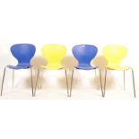 SET OF FOUR COLOURED PLASTIC STACKING DINING CHAIRS