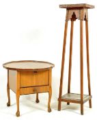 EARLY 20TH CENTURY CIRCA 1920S OAK TORCHERE AND A SEWING BOX