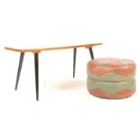 1970S SURFBOARD COFFEE TABLE AND POUFFE