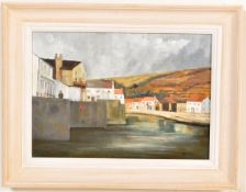 J BAILEY 20TH CENTURY OIL ON BOARD PAINTING OF A HARBOUR