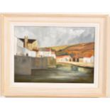 J BAILEY 20TH CENTURY OIL ON BOARD PAINTING OF A HARBOUR