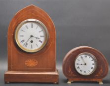 EDWARDIAN GOTHIC OAK CASED 8 DAY MANTEL CLOCK TOGETHER ANOTHER