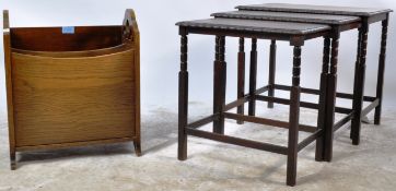 OAK MAGAZINE RACK AND A WILLIAM AND MARY STYLE NEST OF TABLES