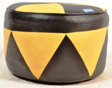 RETRO VINTAGE CIRCA 1970S BLACK AND YELLOW LEATHER FOOTSTOOL