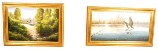 TWO OIL ON CANVAS PAINTINGS BY LOCAL ARTIST ROGER F JONES