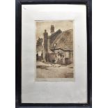 R R TOMLINSON EARLY 20TH CENTURY ETCHING OF A FARMYARD SCENE.