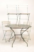 1960’S FRENCH METAL FOLDING CAFE BISTRO TABLE AND CHAIRS