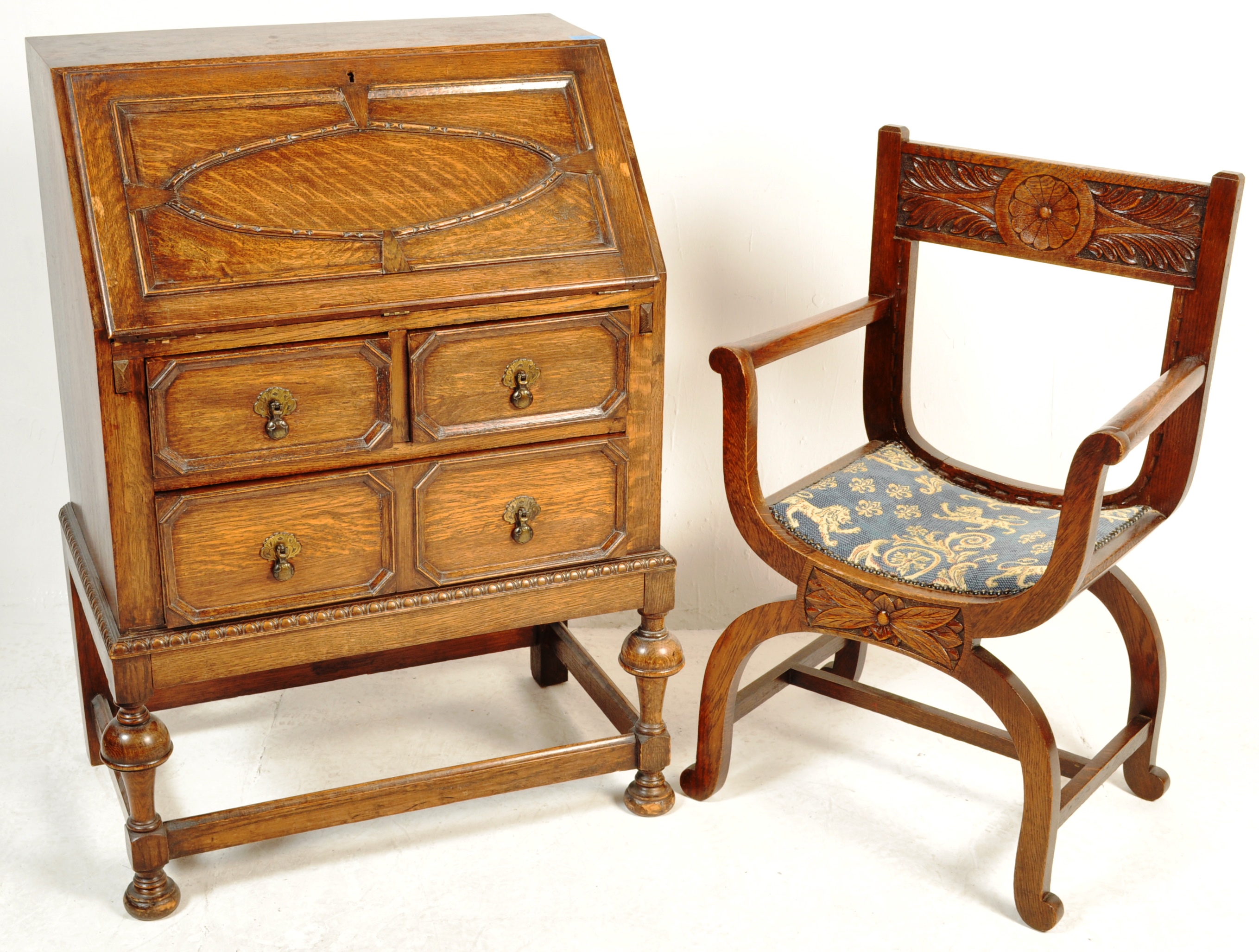 EARLY 20TH CENTURY 1920S BUREAU AND A THRONE CHAIR - Image 2 of 8