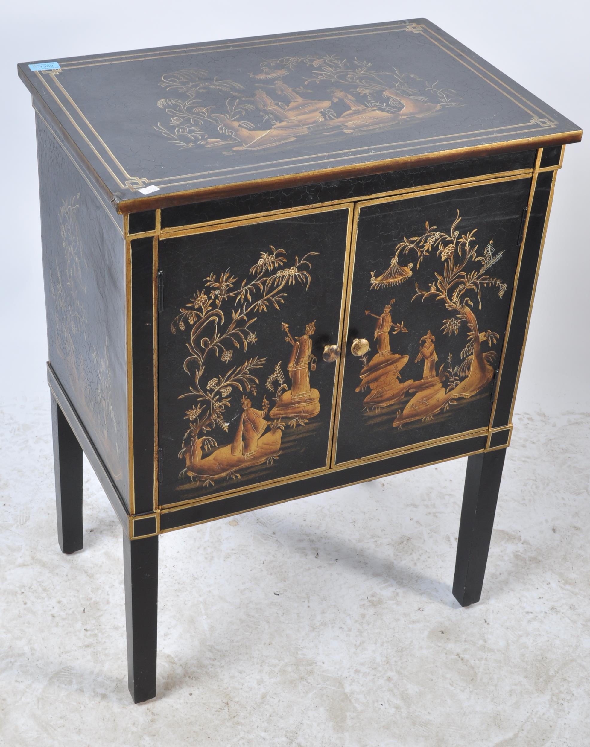 CHINESE ORIENTAL BLACK LACQUER CABINET - Image 2 of 5
