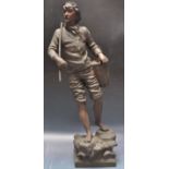 LATE 19TH CENTURY VICTORIAN SPELTER FIGURE OF A YOUNG MAN AS A FISHERMAN