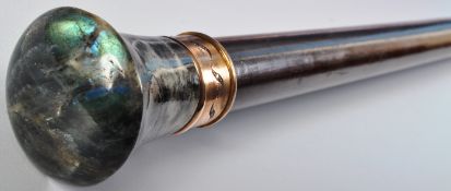 19TH CENTURY GOLD DIAMOND & AGATE WALKING STICK CANE