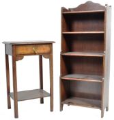 WARING & GILLOWS WATERFALL BOOKCASE & SINGLE DRAWER SIDE TABLE