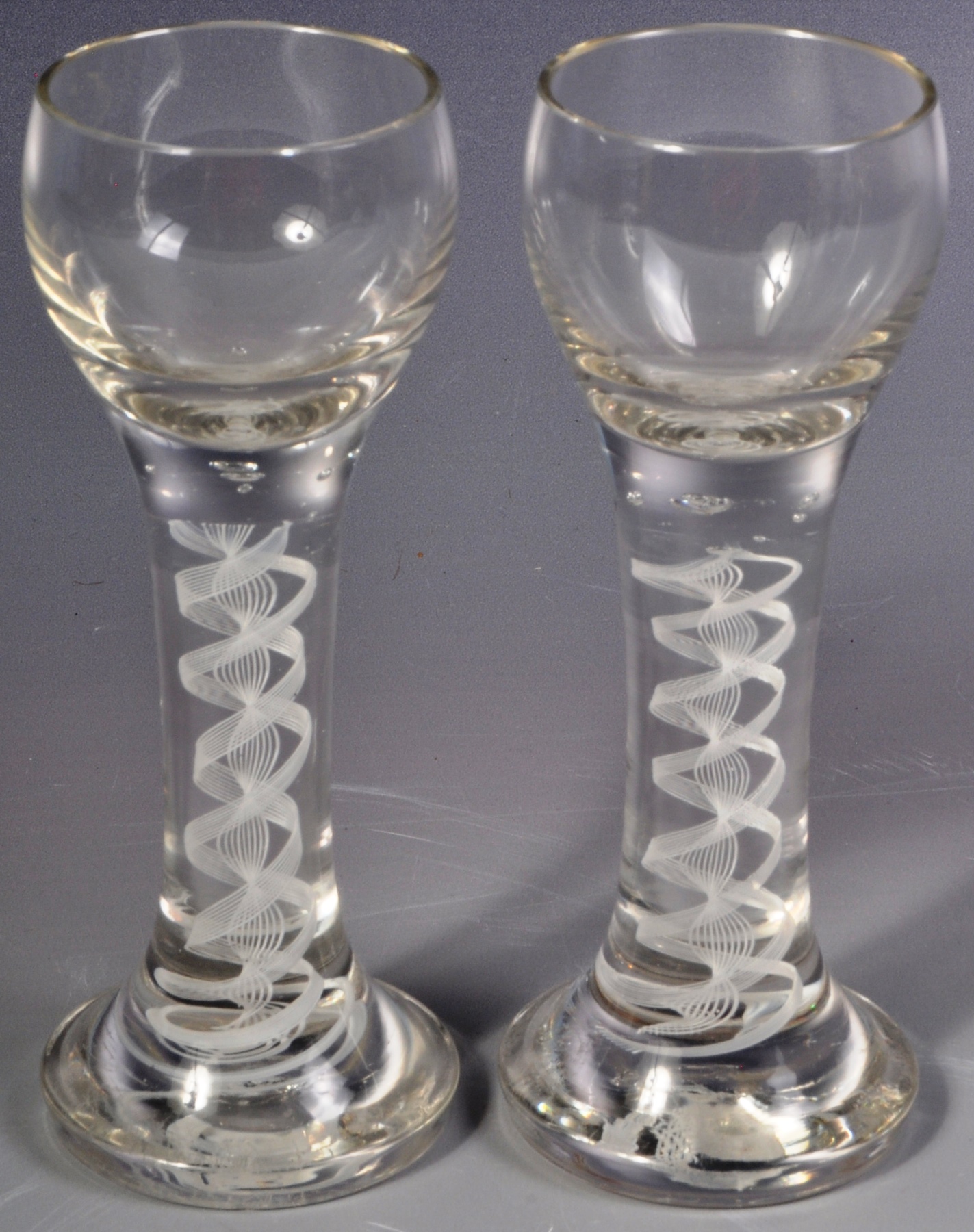 PAIR OF 19TH CENTURY DOUBLE SERIES AIR TWIST STEM SLING GLASSES