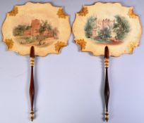 PAIR OF 19TH CENTURY PAPIER MACHE HAND PAINTED FANS