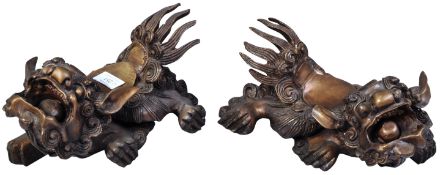 PAIR OF 19TH CENTURY BRONZE TEMPLE LION FOO DOG