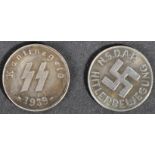 TWO WWII SECOND WORLD WAR WAFFEN SS CANTEEN MONEY TOKENS