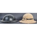 TWO ORIGINAL WWII SECOND WORLD WAR BRITISH COMBAT HELMETS