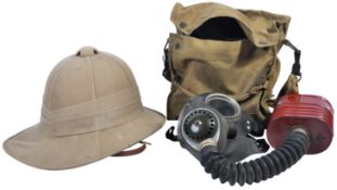 SECOND WORLD WAR PERIOD BRITISH TROPICAL PITH HELMET & RESPIRATOR