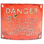 RAILWAY - ORIGINAL VINTAGE CURVED ENAMEL DANGER SIGN