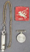 WWII COLLECTION - AIRBORNE INDIA ORIGINAL PATCH, MEDAL & 1941 WHISTLE