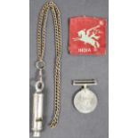 WWII COLLECTION - AIRBORNE INDIA ORIGINAL PATCH, MEDAL & 1941 WHISTLE