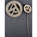 ORIGINAL WWII NAZI GERMAN ' SA ' CAP BADGE & LAPEL PIN