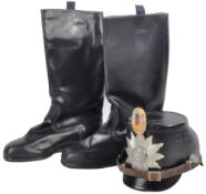 COLD WAR ERA GERMAN POLICE SHAKO HELMET & LEATHER ' JACK ' BOOTS