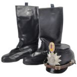 COLD WAR ERA GERMAN POLICE SHAKO HELMET & LEATHER ' JACK ' BOOTS