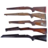COLLECTION OF X5 ASSORTED WOODEN SHOT GUN RIFLE BUTS
