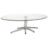 CONTEMPORARY DESIGNER CHROME AND GLASS TOPPED COFFEE TABLE