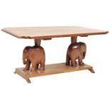 RETRO VINTAGE 70'S SOLID OAK CARVED ELEPHANT COFFEE TABLE
