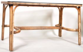 RETRO BAMBOO AND CANE GLASS TOPPED DINING TABLE