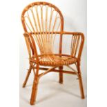 MID 20TH CENTURY ITALIAN BAMBOO AND WICKER / CANE ARMCHAIR