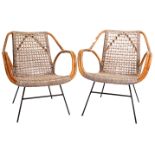 PAIR OF RETRO VINTAGE 1960'S CANE & BAMBOO ARMCHAIRS