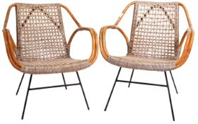 PAIR OF RETRO VINTAGE 1960'S CANE & BAMBOO ARMCHAIRS