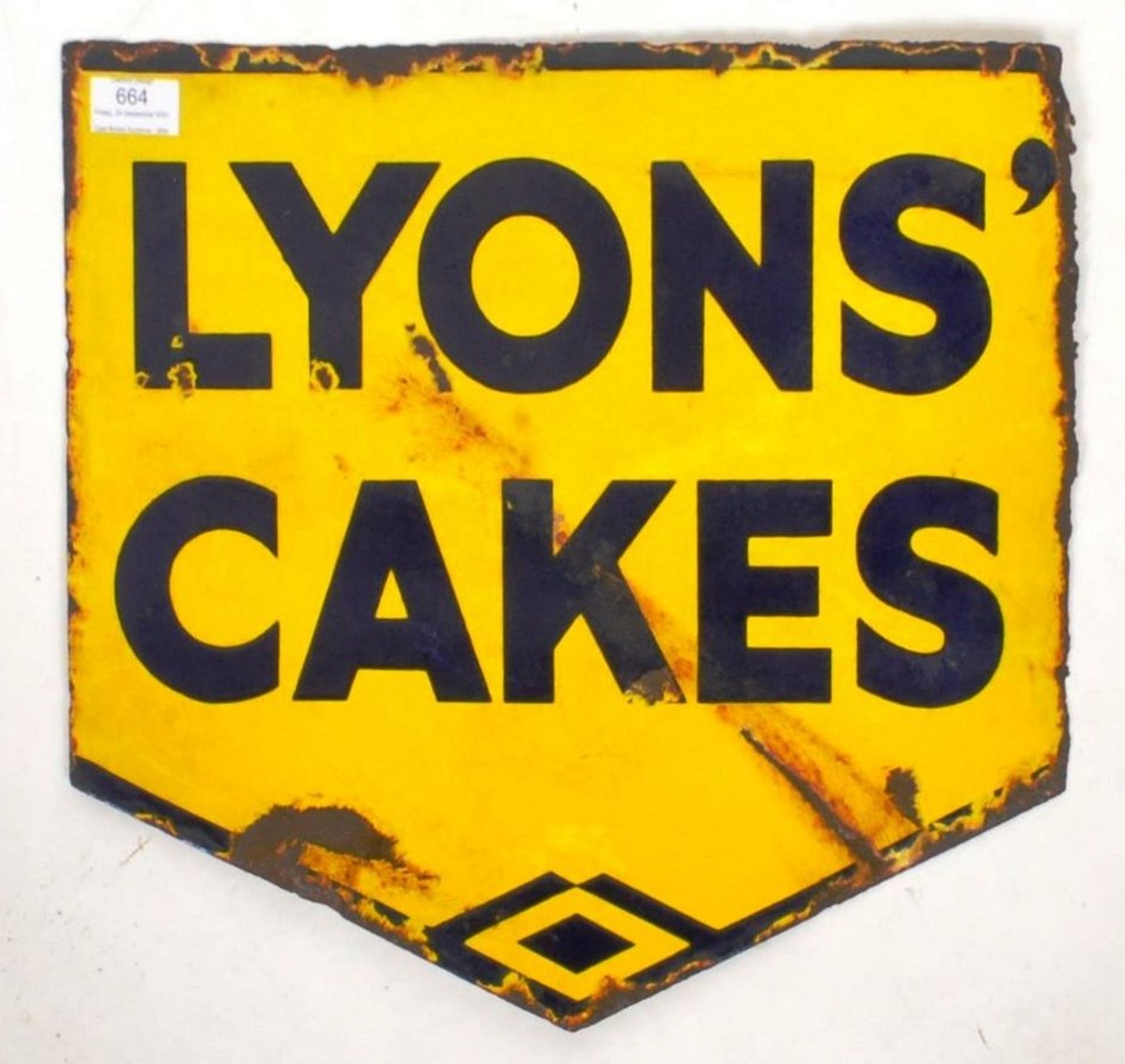 LYONS CAKES - MID 20TH CENTURY DOUBLE SIDED ENAMEL SIGN
