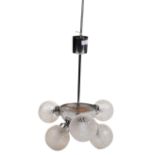 RETRO HANGING CHROME CEILING LIGHT FITTING WITH GLASS SHADES