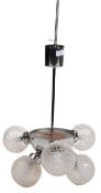 RETRO HANGING CHROME CEILING LIGHT FITTING WITH GLASS SHADES