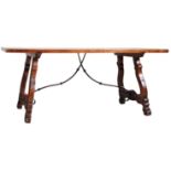 19TH CENTURY SPANISH WALNUT & WROUGHT IRON REFECTORY TABLE