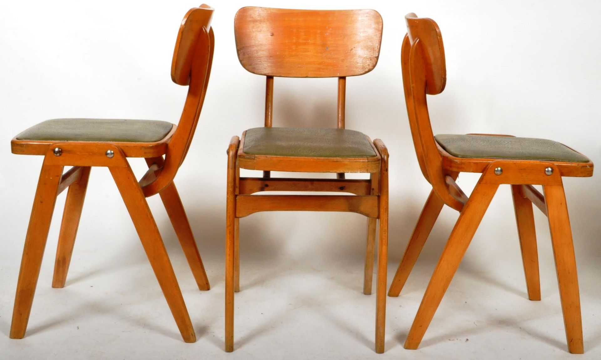 BEN CHAIRS - SET OF SIX BEECH AND PLY STACKING DINING CHAIRS - Image 3 of 4