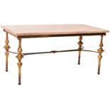 MID 20TH CENTURY HOLLYWOOD REGENCY PINK MARBLE AND BRASS COFFEE TABLE