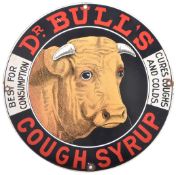 DR. BULL'S COUGH SYRUP CIRCULAR ENAMEL ADVERTISING SIGN