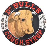 DR. BULL'S COUGH SYRUP CIRCULAR ENAMEL ADVERTISING SIGN