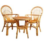 ITALIAN TABLE AND TWO CHAIRS OF BAMBOO AND WICKER CONSTRUCTION